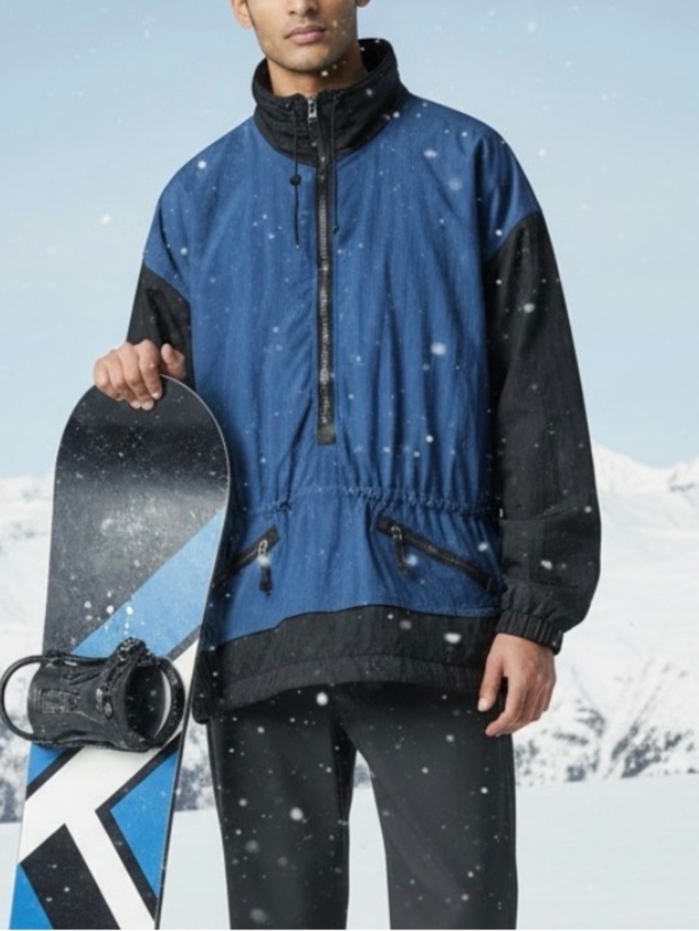 BLACK DOT BOARDWEAR NAVY BLUE BLACK 1/2 ZIP PULLOVER SNOWBOARD JACKET MENS LARGE